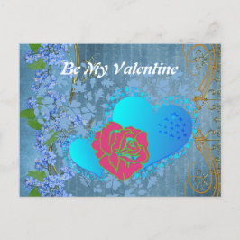 Wees mijn Valentijn Romantisch Roos die hartblauw Briefkaart