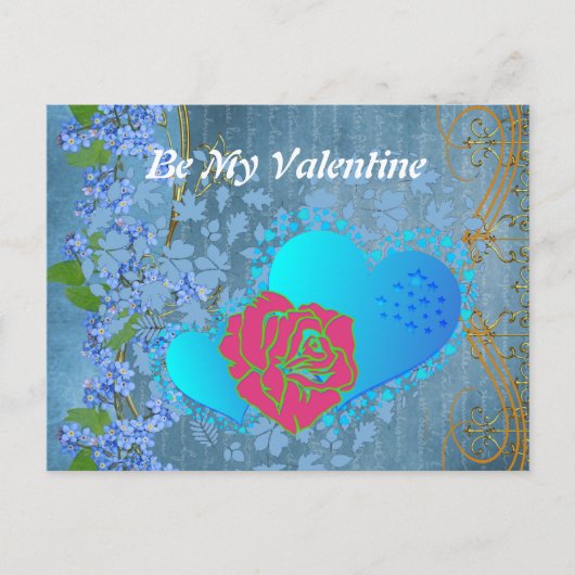 Wees mijn Valentijn Romantisch Roos die hartblauw  Briefkaart (Voorkant)