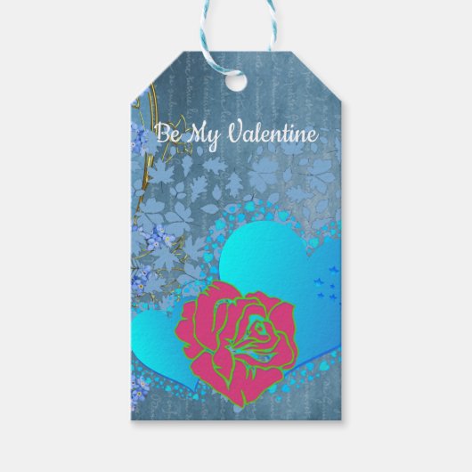 Wees mijn Valentijn Romantisch Roos die hartblauw Cadeaulabel (Voorkant)