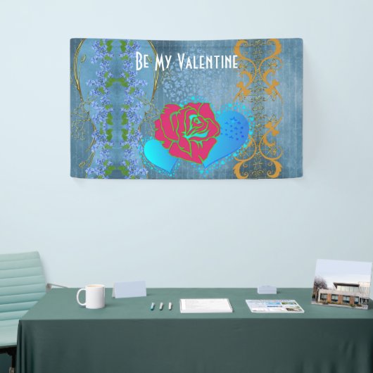 Wees mijn Valentijn Romantisch Roos die hartblauw Spandoek (Beurs)