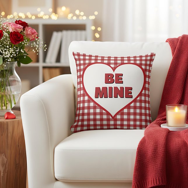 Wees Mijn Valentijn Rood en Wit Geruit Gingham Kussen (Creator heeft geüpload)