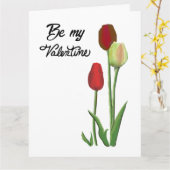 Wees mijn Valentijn Rood & Geel tulp ontwerp Kaart (Gele Bloem)