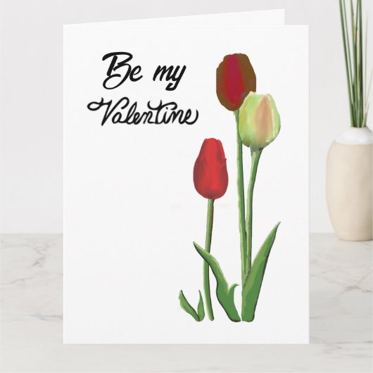 Wees mijn Valentijn Rood & Geel tulp ontwerp Kaart (Voorkant)