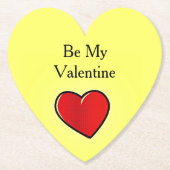 Wees mijn valentijn rood hart op geel kartonnen onderzetters (Voorkant)