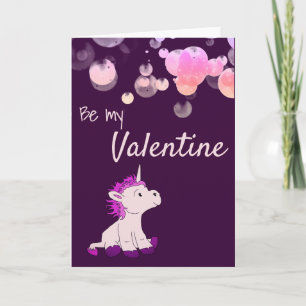Wees mijn Valentijn Roze Cute Eenhoorn Valentijnsd Feestdagen Kaart