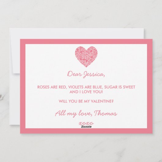 Wees mijn Valentijn, roze Valentijnsdag Kaart (Achterkant)