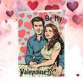 Wees mijn Valentijn? Schattig Retro Pop Art Koppel Kaart