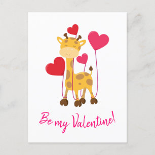 Wees mijn Valentijn schattige Giraffe met ballonne Feestdagenkaart