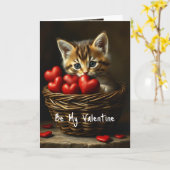 Wees mijn Valentijn Schattige Kitten Cat Red Heart Kaart (Gele Bloem)