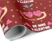 Wees mijn Valentijn, Schattigee hart kersen knuffe Cadeaupapier (Rol Hoek)