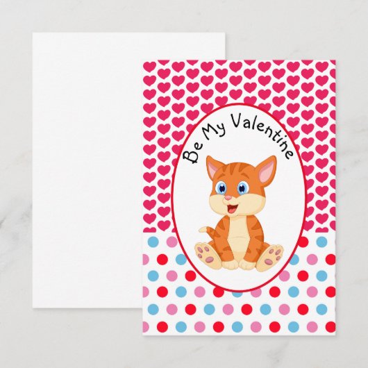 Wees mijn Valentijn Striped Kitten Kaart (Voorkant / Achterkant)