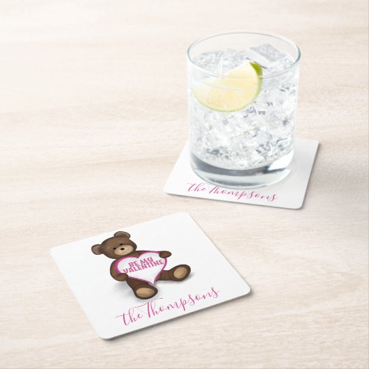 Wees mijn Valentijn Teddybeer gepersonaliseerd Kartonnen Onderzetters (Insitu)