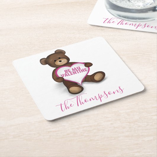 Wees mijn Valentijn Teddybeer gepersonaliseerd Kartonnen Onderzetters (Schuin)