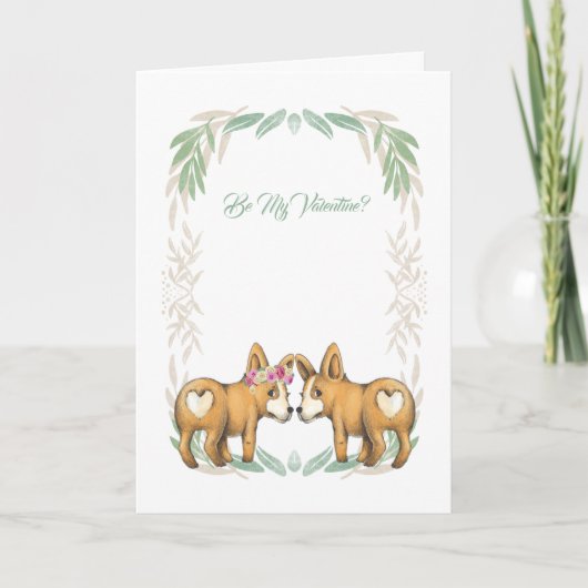 Wees mijn Valentijn twee Corgi-honden met hart Feestdagen Kaart (Voorkant)