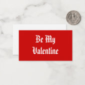 Wees mijn Valentijn. Valentijnsdag. Red en White. Notitiekaartje (Voorkant / Achterkant in situ)