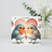 "Wees mijn Valentijn" Waterverf Robin Hearts Feestdagenkaart (Staand voorkant)