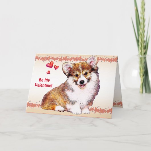 Wees mijn Valentijn Welsh Corgi Feestdagen Kaart (Voorkant)