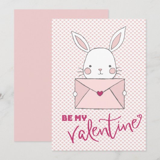 Wees mijn Valentijn White Rabbit Pink Letter Heart (Voorkant / Achterkant)