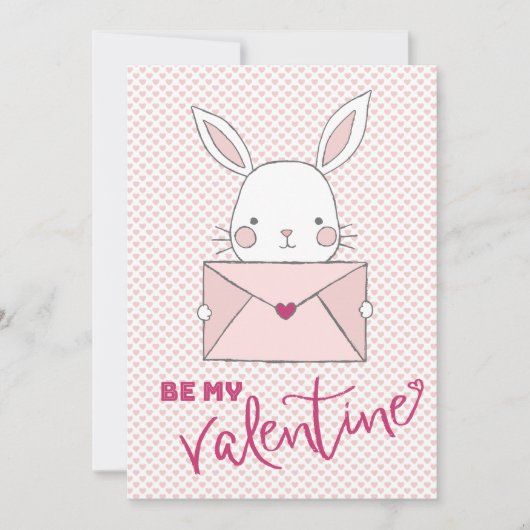 Wees mijn Valentijn Witte Konijn Roze Letter Hart (Voorkant)