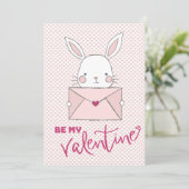 Wees mijn Valentijn Witte Konijn Roze Letter Hart (Staand voorkant)