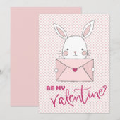 Wees mijn Valentijn Witte Konijn Roze Letter Hart (Voorkant / Achterkant)