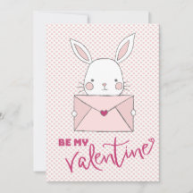Wees mijn Valentijn Witte Konijn Roze Letter Hart