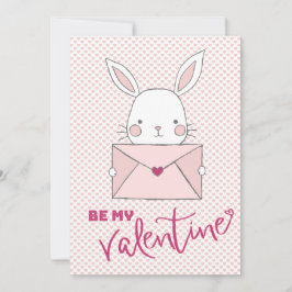 Wees mijn Valentijn Witte Konijn Roze Letter Hart