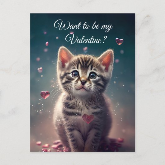 Wees mijn Valentijn - Zoete kleine Kitten-liefde Briefkaart (Voorkant)