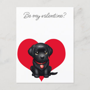 Wees mijn valentijn zwart labrador puppy rood hart aankondigingskaart