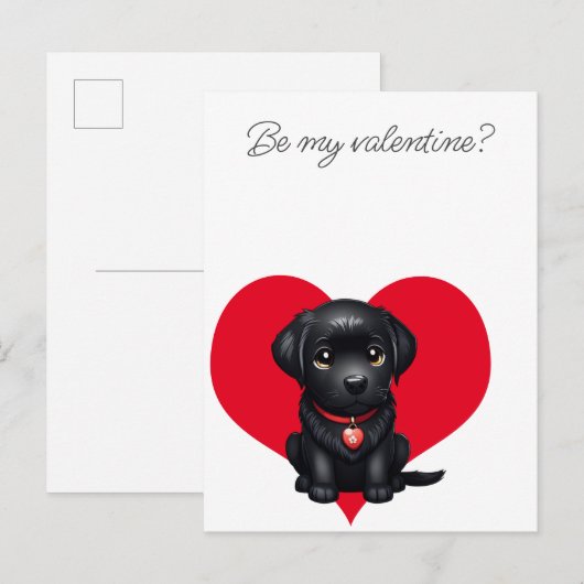 Wees mijn valentijn zwart labrador puppy rood hart aankondigingskaart (Voorkant / Achterkant)