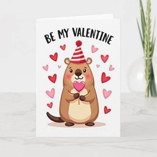 Wees Mijn Valentijns Bever Gestreepte Kaart (Voorkant)