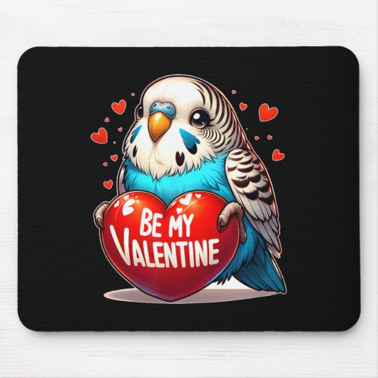 Wees mijn Valentijns Budgie Hart Muismat (Voorkant)