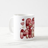 Wees Mijn Valentijnsbeker | Patchwork Quilt Ontwer Koffiemok (Voorkant links)