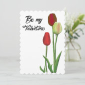 Wees mijn Valentijnsdag rood & geel tulp ontwerp Feestdagenkaart (Staand voorkant)