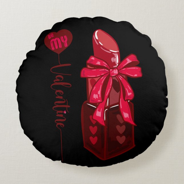 Wees mijn Valentijnse lippenstift en boog ontwerp Rond Kussen (Voorkant)