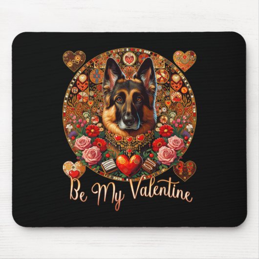 Wees mijn Valentijnshond Bloem Rode Hart Dag- Duit Muismat (Voorkant)