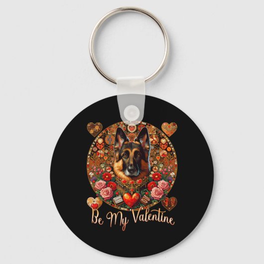 Wees mijn Valentijnshond Bloem Rode Hart Dag- Duit Sleutelhanger (Voorkant)
