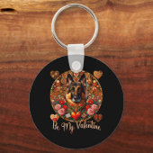 Wees mijn Valentijnshond Bloem Rode Hart Dag- Duit Sleutelhanger (Voorkant)