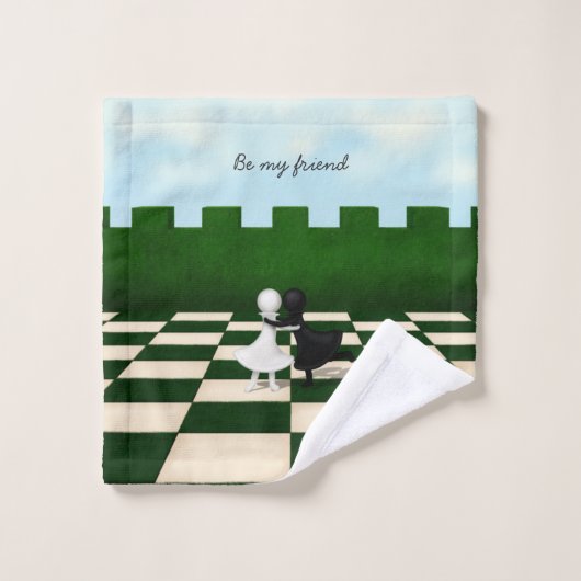 "Wees mijn vriend" Interraciaal vriendschap Chess  Washandje (Wasdoekje)