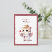 Wees Mine Chibi Cat Angel Wings Kitten Valentijn Feestdagenkaart (Staand voorkant)