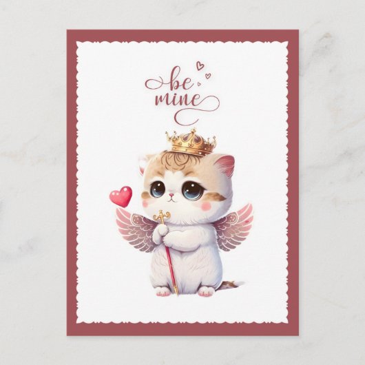 Wees Mine Chibi Cat Angel Wings Kitten Valentijn Feestdagenkaart (Voorkant)