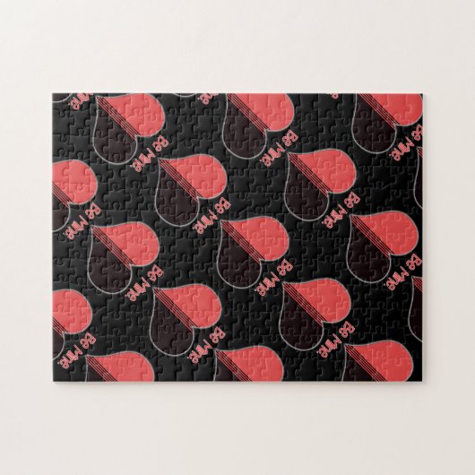 Wees Mine Valentijn Red Stripe Heart Legpuzzel (Horizontaal)