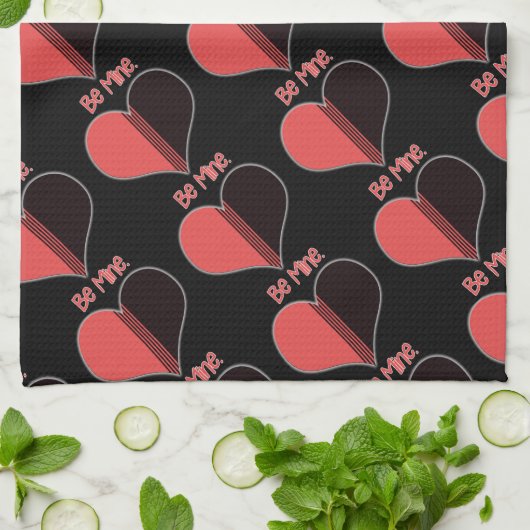 Wees Mine Valentijn Red Stripe Heart Theedoek (Gevouwen)