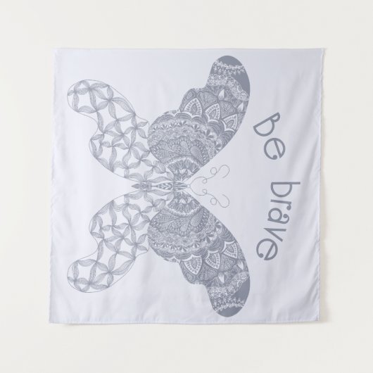 Wees moedig | Blauwe boho vlinder Wandkleed (Voorkant (horizontaal))