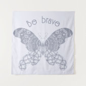 Wees moedig | Blauwe boho vlinder Wandkleed (Voorkant)