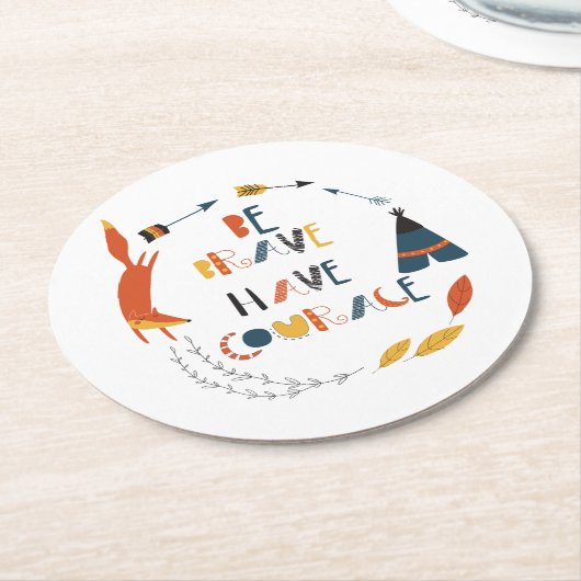 Wees moedig met fox ronde kartonnen onderzetter (Gebogen)