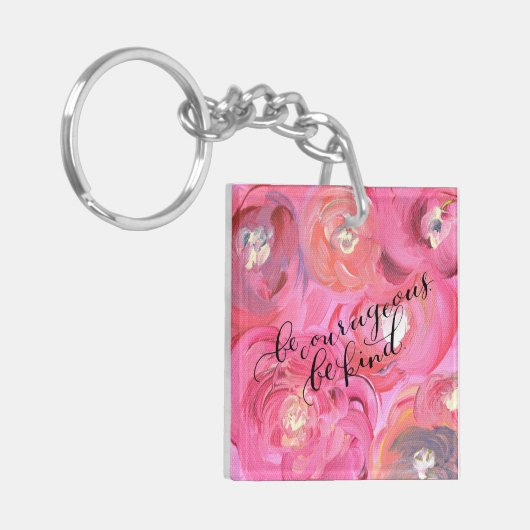 Wees moedig om Floral Square Sleutelhanger Mini (Voorkant Links)