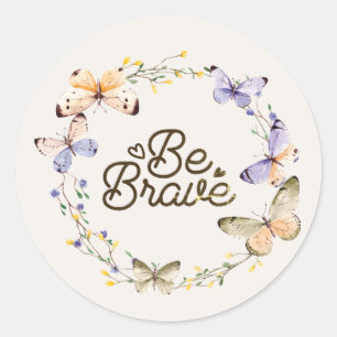 Wees moedig, Paarse gele vlinders met adem Ronde Sticker