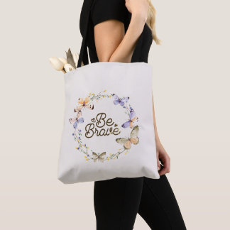Wees moedig, Paarse gele vlinders met adem Tote Bag