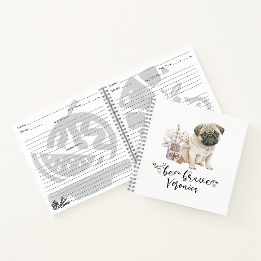 Wees moedig Pug Puppy Gepersonaliseerd Notitieboek (Binnen)